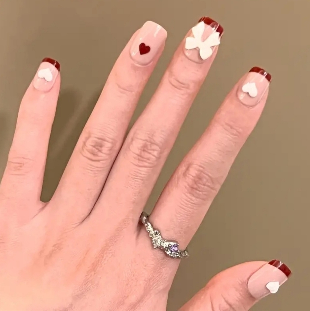 2/$16 3D Hearts & Bows French Manicure Press On Nails